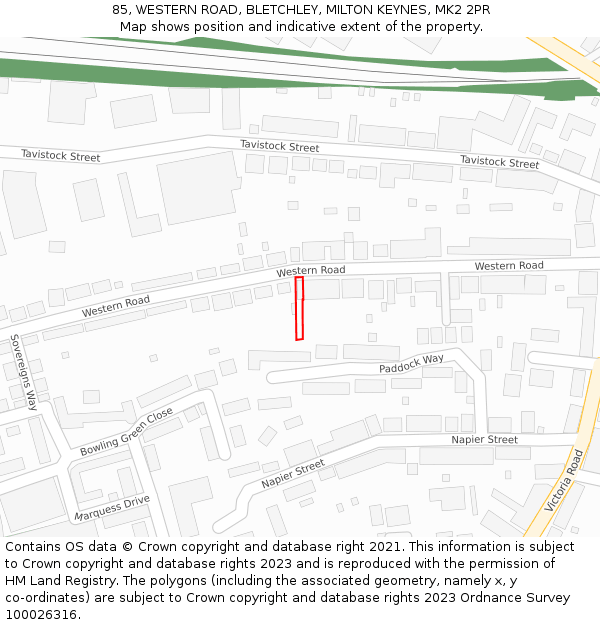85, WESTERN ROAD, BLETCHLEY, MILTON KEYNES, MK2 2PR: Location map and indicative extent of plot