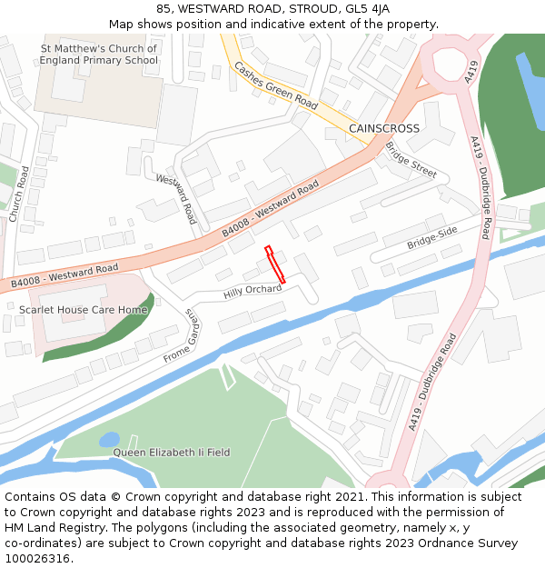 85, WESTWARD ROAD, STROUD, GL5 4JA: Location map and indicative extent of plot
