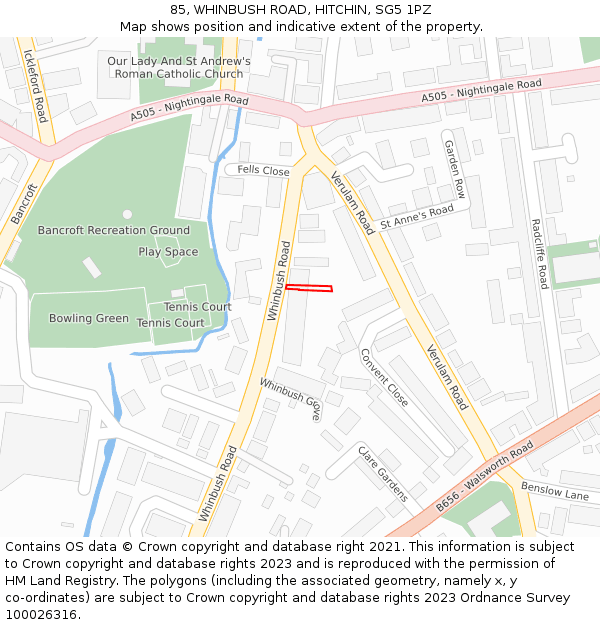 85, WHINBUSH ROAD, HITCHIN, SG5 1PZ: Location map and indicative extent of plot