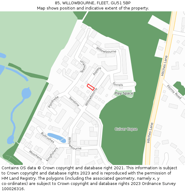 85, WILLOWBOURNE, FLEET, GU51 5BP: Location map and indicative extent of plot