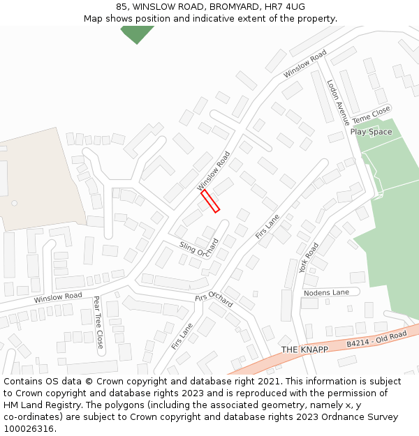 85, WINSLOW ROAD, BROMYARD, HR7 4UG: Location map and indicative extent of plot