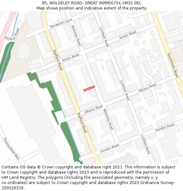 85, WOLSELEY ROAD, GREAT YARMOUTH, NR31 0EL: Location map and indicative extent of plot