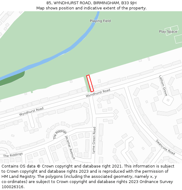 85, WYNDHURST ROAD, BIRMINGHAM, B33 9JH: Location map and indicative extent of plot