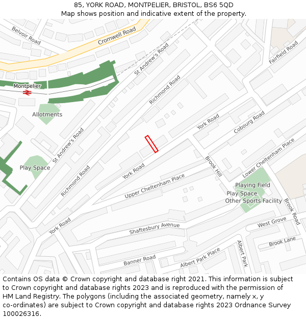 85, YORK ROAD, MONTPELIER, BRISTOL, BS6 5QD: Location map and indicative extent of plot