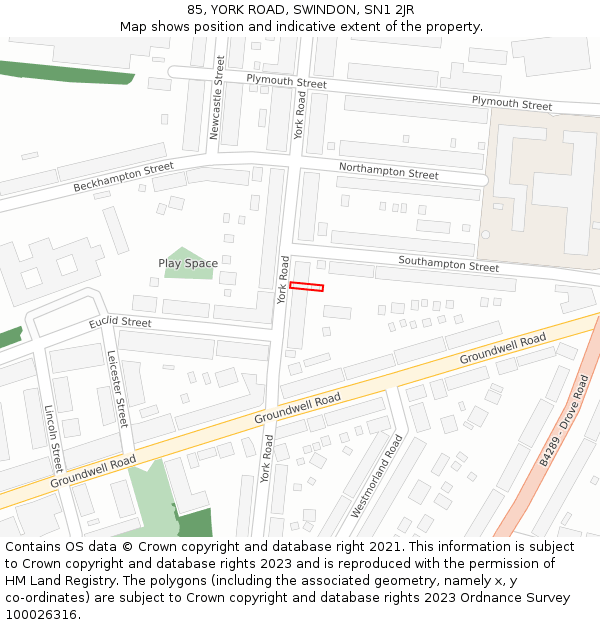 85, YORK ROAD, SWINDON, SN1 2JR: Location map and indicative extent of plot