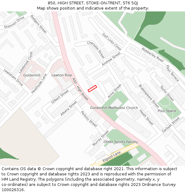 850, HIGH STREET, STOKE-ON-TRENT, ST6 5QJ: Location map and indicative extent of plot