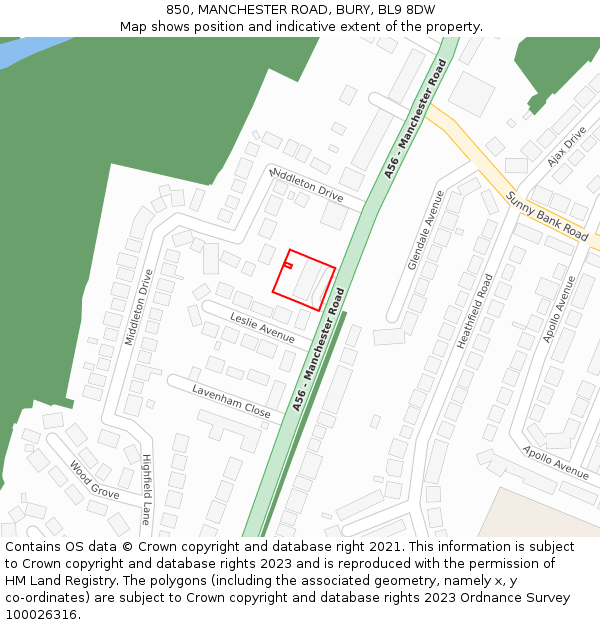 850, MANCHESTER ROAD, BURY, BL9 8DW: Location map and indicative extent of plot