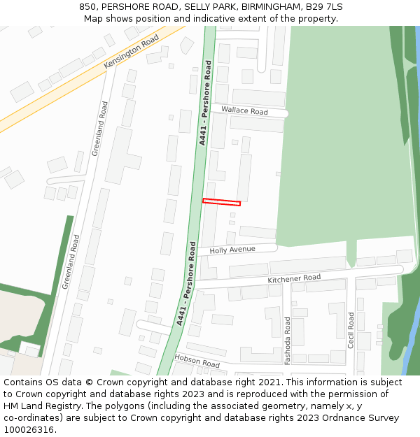 850, PERSHORE ROAD, SELLY PARK, BIRMINGHAM, B29 7LS: Location map and indicative extent of plot