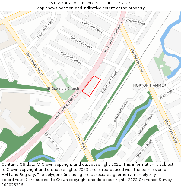 851, ABBEYDALE ROAD, SHEFFIELD, S7 2BH: Location map and indicative extent of plot