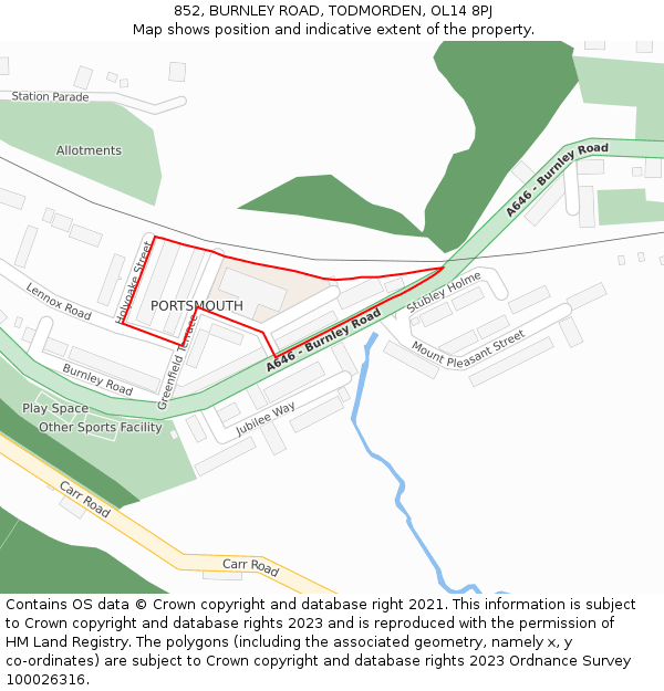 852, BURNLEY ROAD, TODMORDEN, OL14 8PJ: Location map and indicative extent of plot