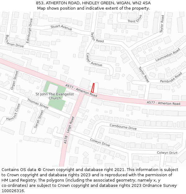 853, ATHERTON ROAD, HINDLEY GREEN, WIGAN, WN2 4SA: Location map and indicative extent of plot