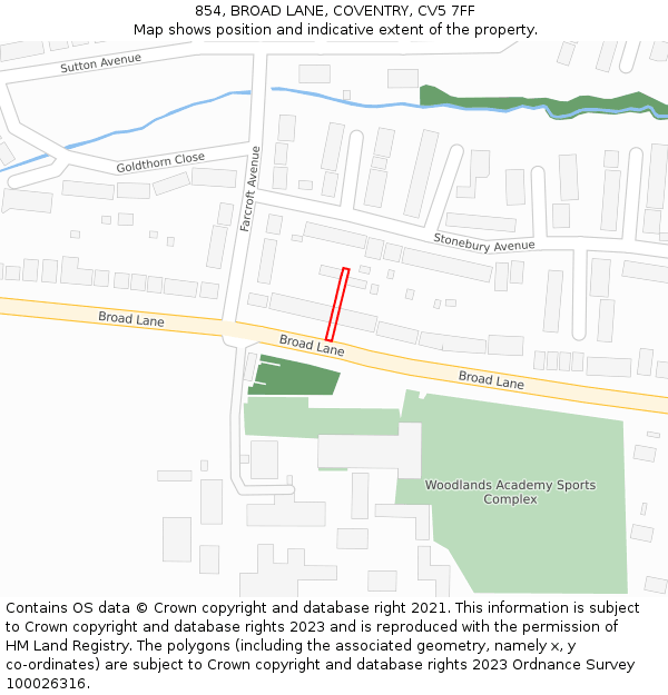 854, BROAD LANE, COVENTRY, CV5 7FF: Location map and indicative extent of plot