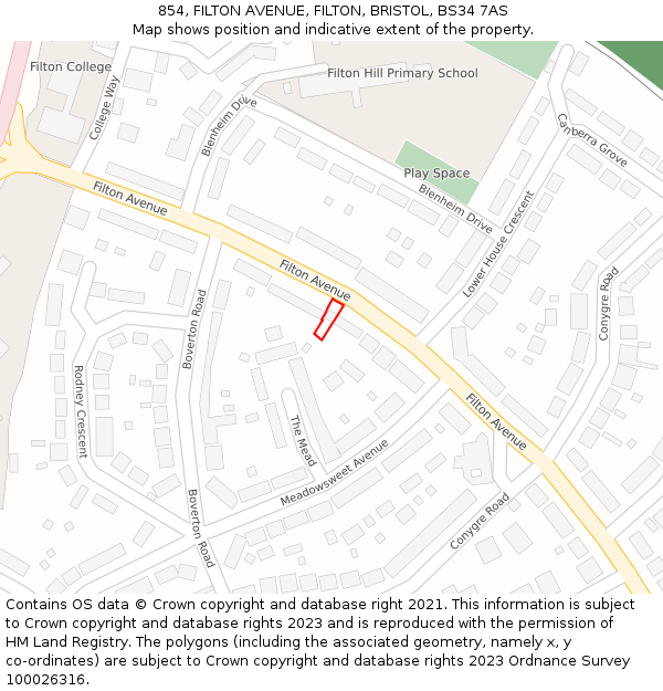 854, FILTON AVENUE, FILTON, BRISTOL, BS34 7AS: Location map and indicative extent of plot