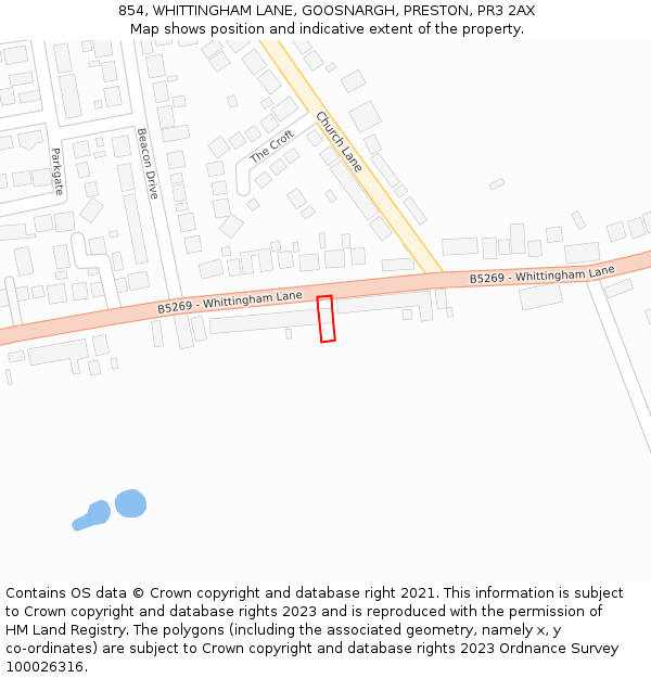 854, WHITTINGHAM LANE, GOOSNARGH, PRESTON, PR3 2AX: Location map and indicative extent of plot