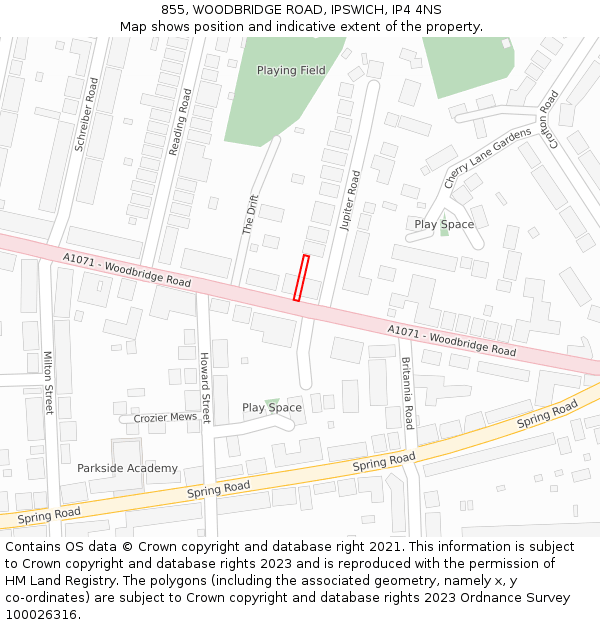 855, WOODBRIDGE ROAD, IPSWICH, IP4 4NS: Location map and indicative extent of plot