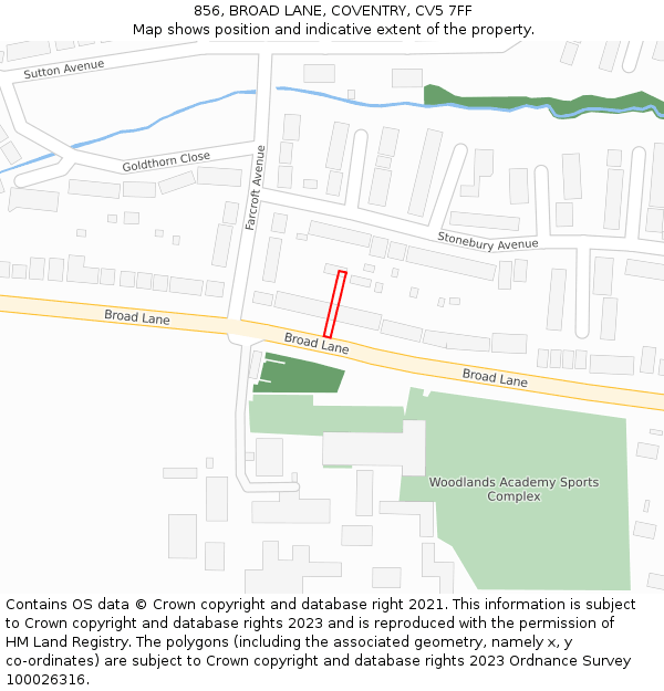 856, BROAD LANE, COVENTRY, CV5 7FF: Location map and indicative extent of plot
