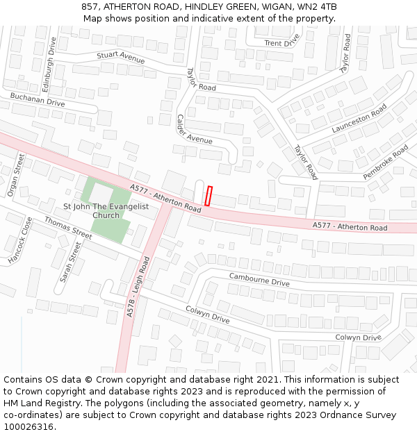 857, ATHERTON ROAD, HINDLEY GREEN, WIGAN, WN2 4TB: Location map and indicative extent of plot