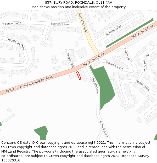 857, BURY ROAD, ROCHDALE, OL11 4AA: Location map and indicative extent of plot