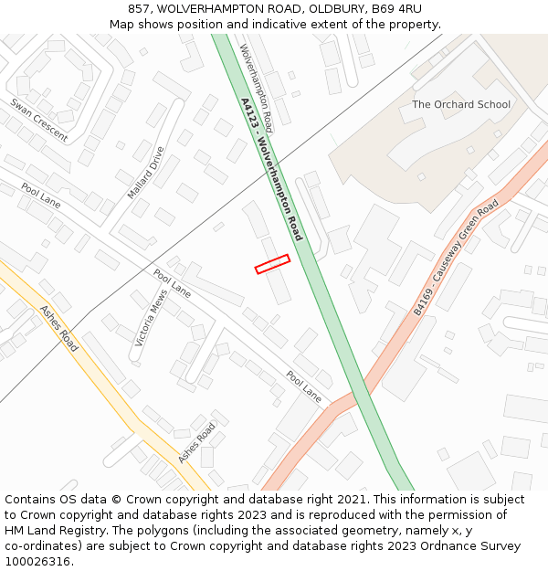 857, WOLVERHAMPTON ROAD, OLDBURY, B69 4RU: Location map and indicative extent of plot