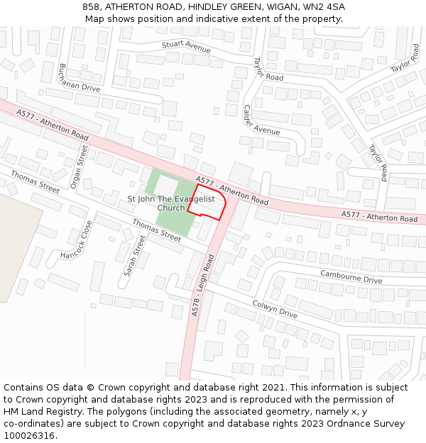 858, ATHERTON ROAD, HINDLEY GREEN, WIGAN, WN2 4SA: Location map and indicative extent of plot