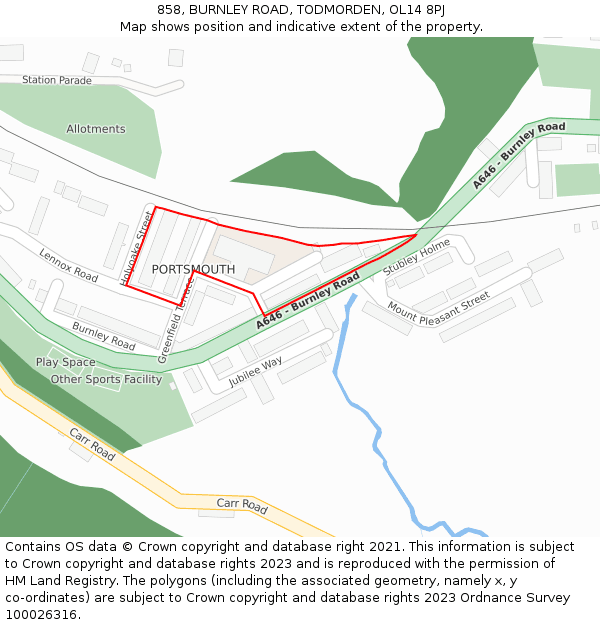 858, BURNLEY ROAD, TODMORDEN, OL14 8PJ: Location map and indicative extent of plot