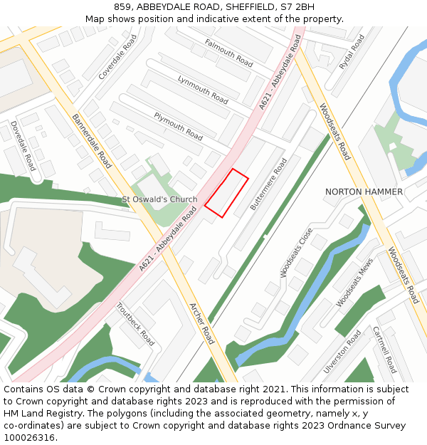 859, ABBEYDALE ROAD, SHEFFIELD, S7 2BH: Location map and indicative extent of plot
