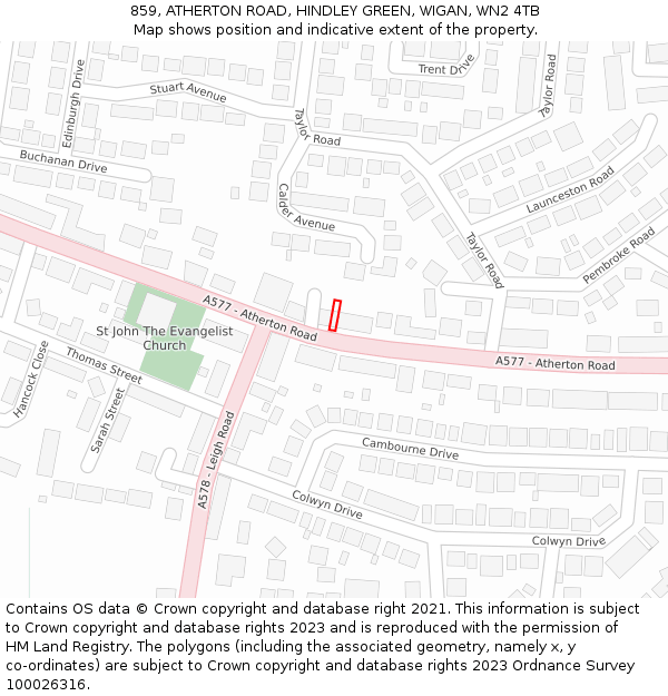 859, ATHERTON ROAD, HINDLEY GREEN, WIGAN, WN2 4TB: Location map and indicative extent of plot