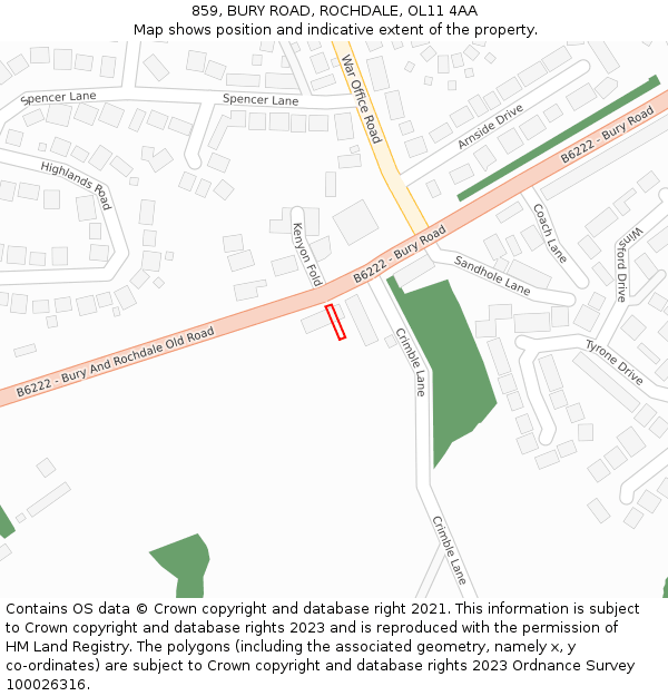 859, BURY ROAD, ROCHDALE, OL11 4AA: Location map and indicative extent of plot