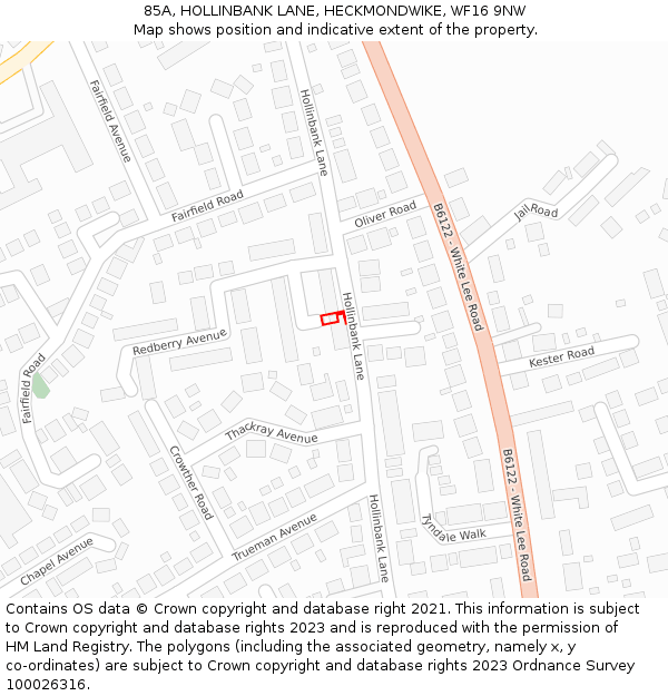 85A, HOLLINBANK LANE, HECKMONDWIKE, WF16 9NW: Location map and indicative extent of plot
