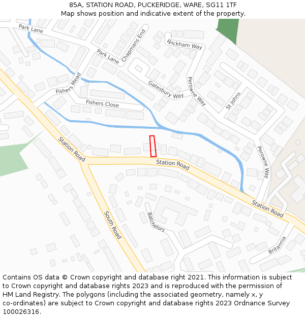 85A, STATION ROAD, PUCKERIDGE, WARE, SG11 1TF: Location map and indicative extent of plot