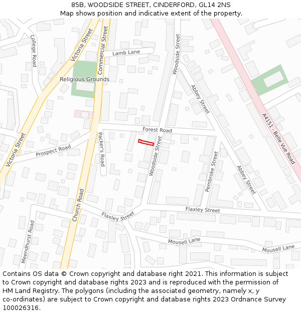85B, WOODSIDE STREET, CINDERFORD, GL14 2NS: Location map and indicative extent of plot