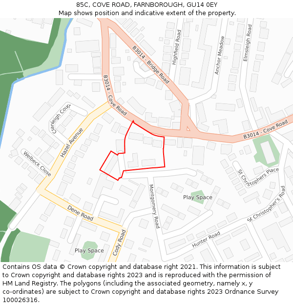 85C, COVE ROAD, FARNBOROUGH, GU14 0EY: Location map and indicative extent of plot