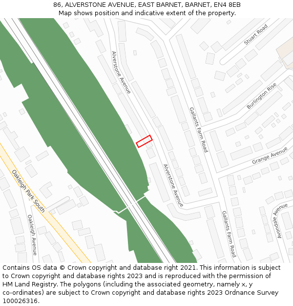 86, ALVERSTONE AVENUE, EAST BARNET, BARNET, EN4 8EB: Location map and indicative extent of plot