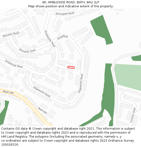 86, AMBLESIDE ROAD, BATH, BA2 2LP: Location map and indicative extent of plot