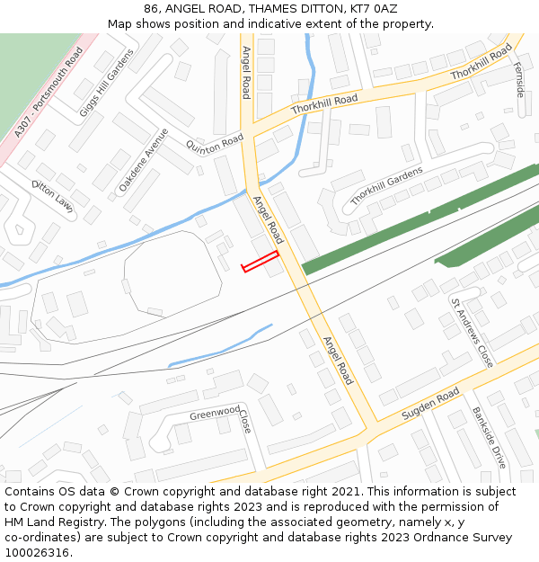 86, ANGEL ROAD, THAMES DITTON, KT7 0AZ: Location map and indicative extent of plot
