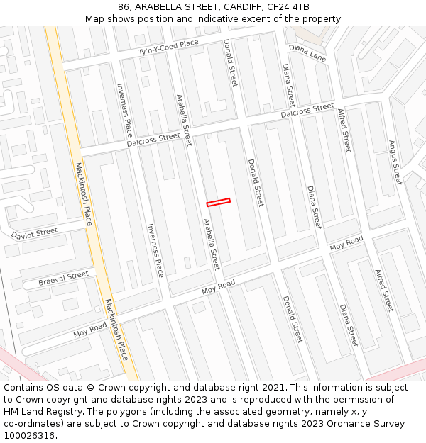 86, ARABELLA STREET, CARDIFF, CF24 4TB: Location map and indicative extent of plot