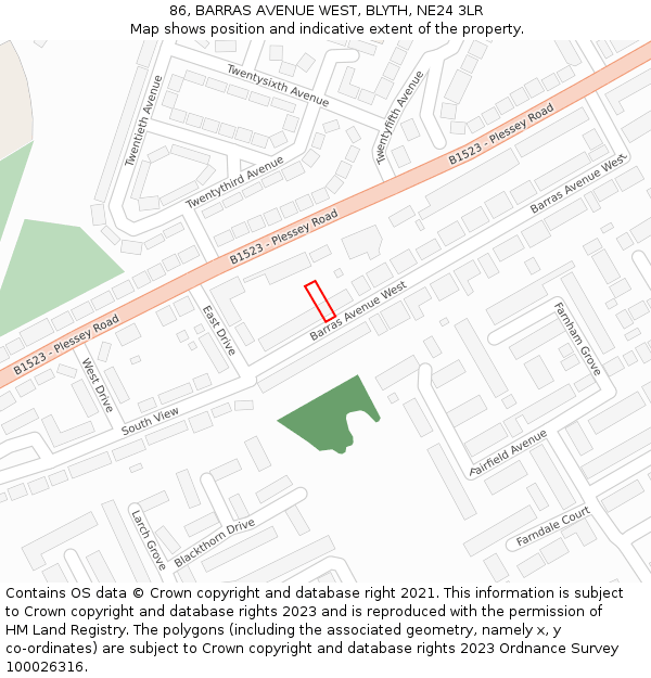 86, BARRAS AVENUE WEST, BLYTH, NE24 3LR: Location map and indicative extent of plot