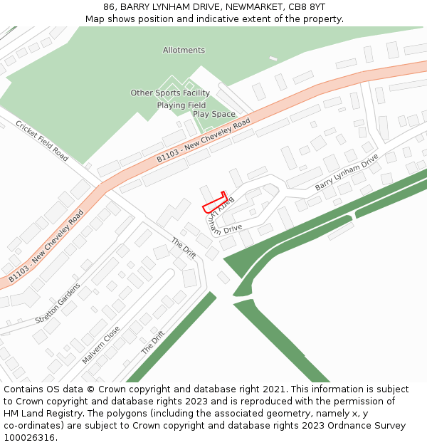 86, BARRY LYNHAM DRIVE, NEWMARKET, CB8 8YT: Location map and indicative extent of plot