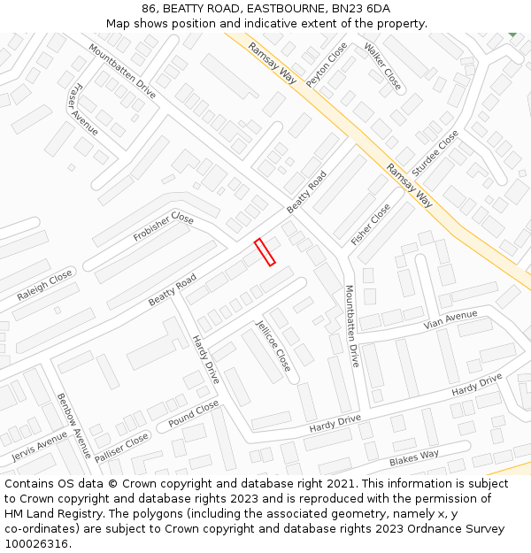 86, BEATTY ROAD, EASTBOURNE, BN23 6DA: Location map and indicative extent of plot