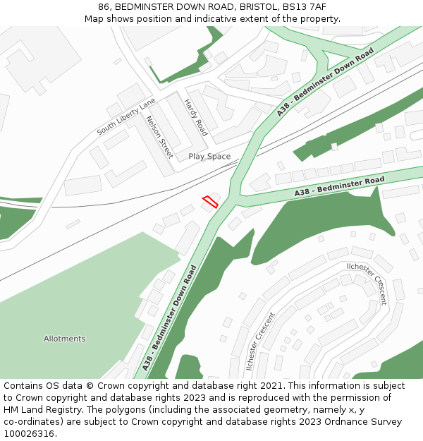 86, BEDMINSTER DOWN ROAD, BRISTOL, BS13 7AF: Location map and indicative extent of plot