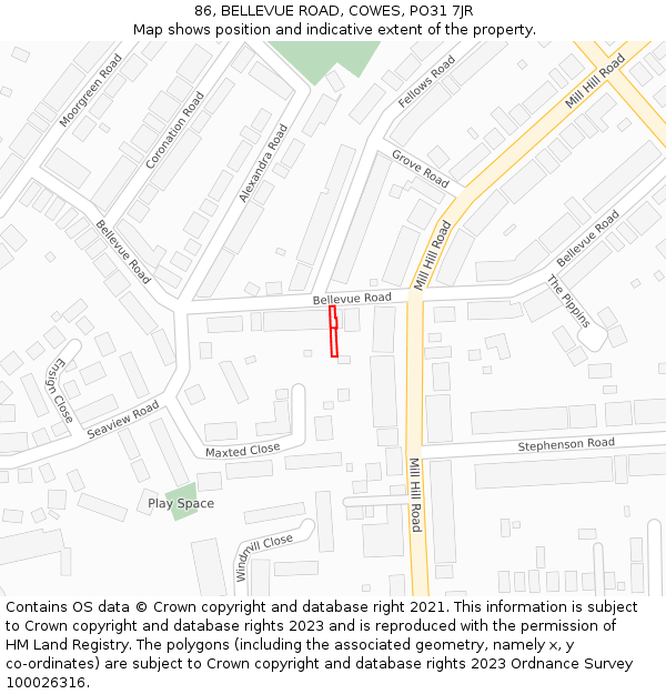 86, BELLEVUE ROAD, COWES, PO31 7JR: Location map and indicative extent of plot