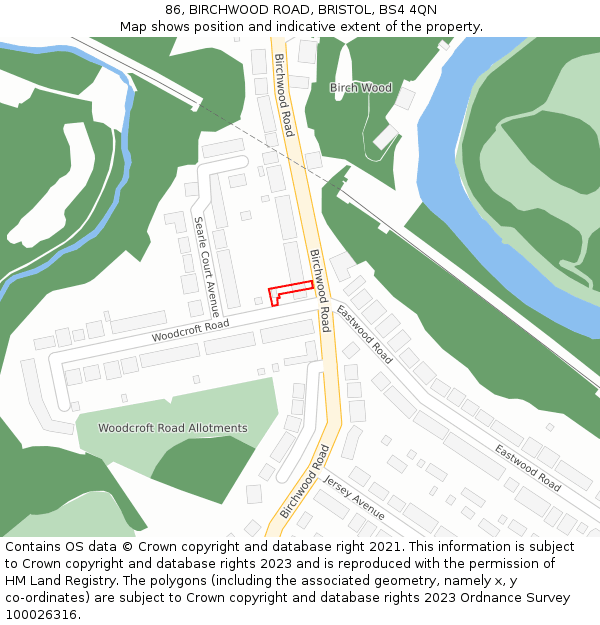 86, BIRCHWOOD ROAD, BRISTOL, BS4 4QN: Location map and indicative extent of plot