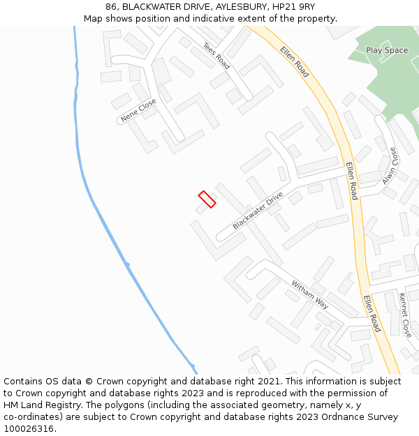 86, BLACKWATER DRIVE, AYLESBURY, HP21 9RY: Location map and indicative extent of plot
