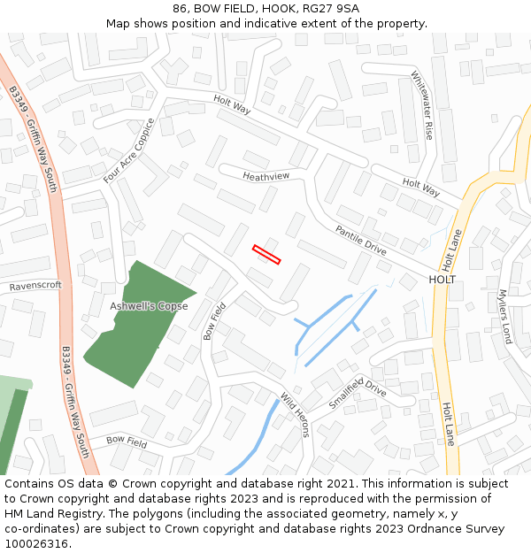 86, BOW FIELD, HOOK, RG27 9SA: Location map and indicative extent of plot