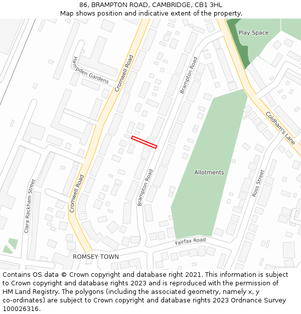 86, BRAMPTON ROAD, CAMBRIDGE, CB1 3HL: Location map and indicative extent of plot