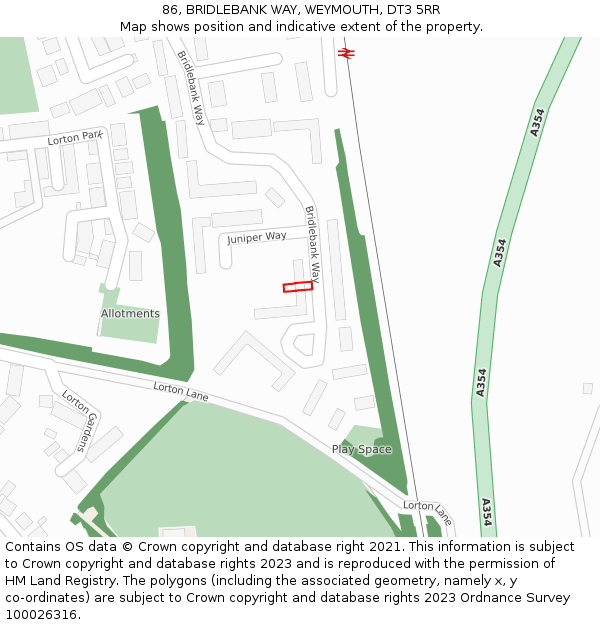 86, BRIDLEBANK WAY, WEYMOUTH, DT3 5RR: Location map and indicative extent of plot