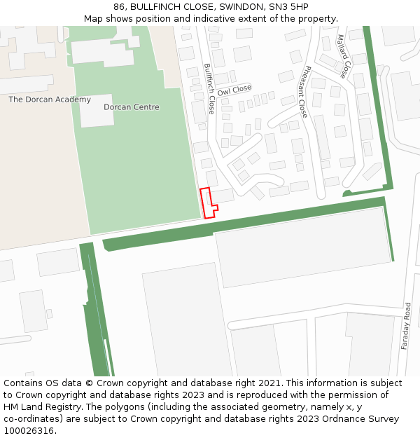 86, BULLFINCH CLOSE, SWINDON, SN3 5HP: Location map and indicative extent of plot