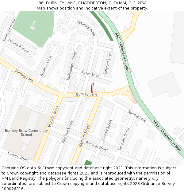 86, BURNLEY LANE, CHADDERTON, OLDHAM, OL1 2PW: Location map and indicative extent of plot