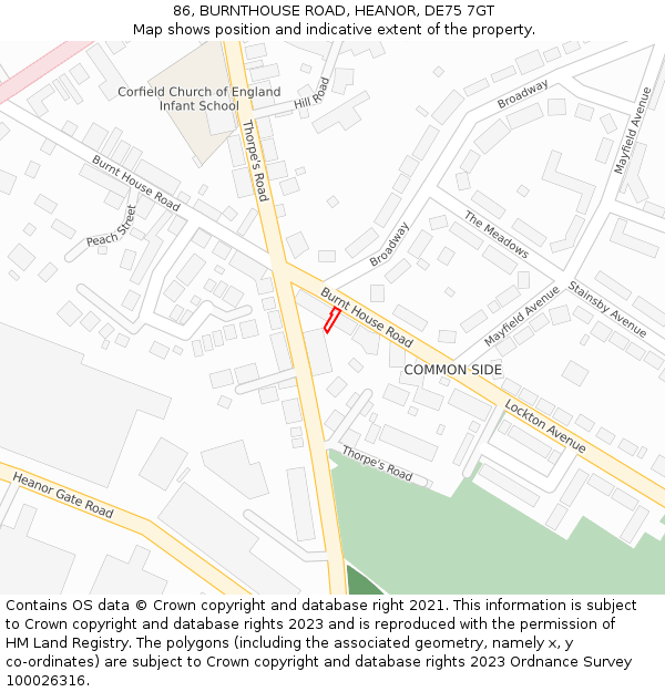 86, BURNTHOUSE ROAD, HEANOR, DE75 7GT: Location map and indicative extent of plot