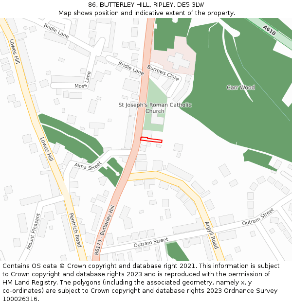 86, BUTTERLEY HILL, RIPLEY, DE5 3LW: Location map and indicative extent of plot